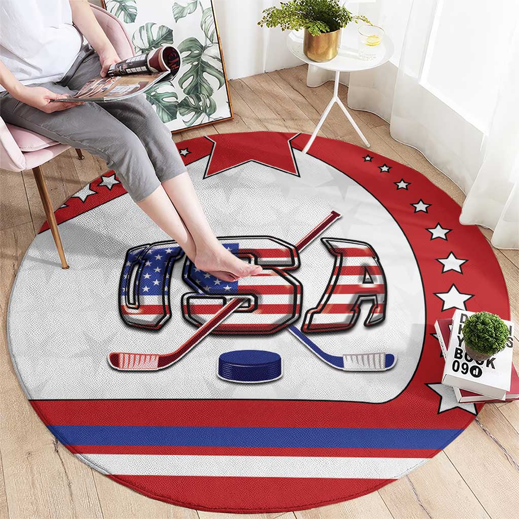 USA Ice Hockey Round Carpet Stars And Stripes