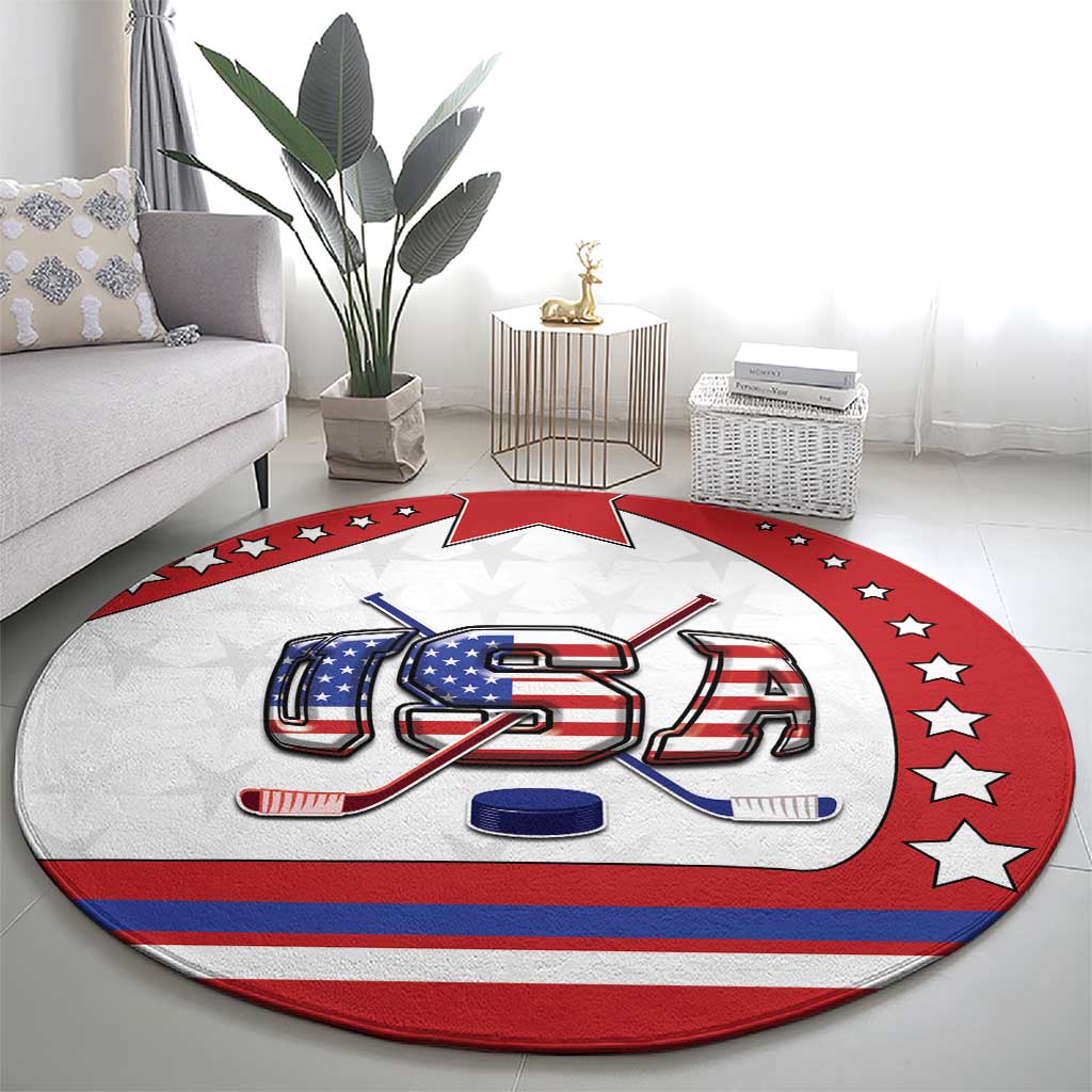 USA Ice Hockey Round Carpet Stars And Stripes
