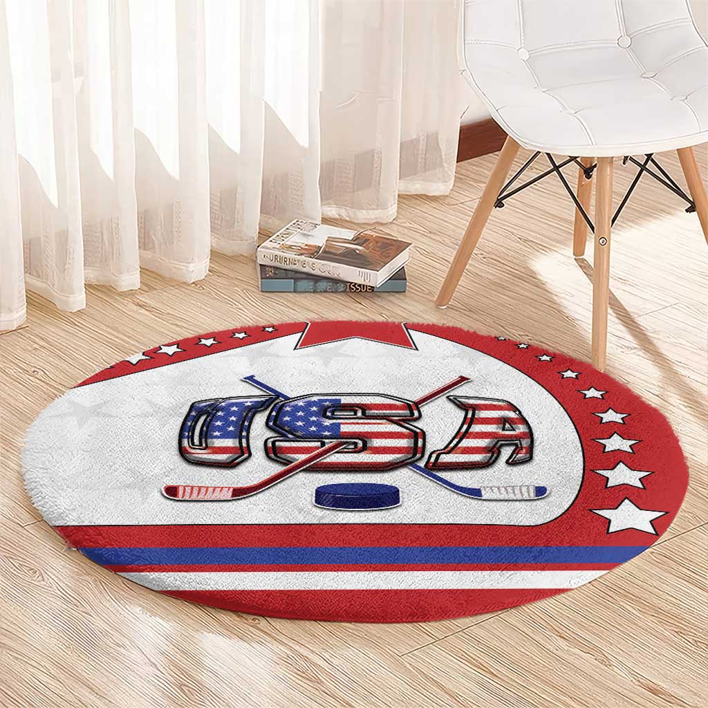 USA Ice Hockey Round Carpet Stars And Stripes