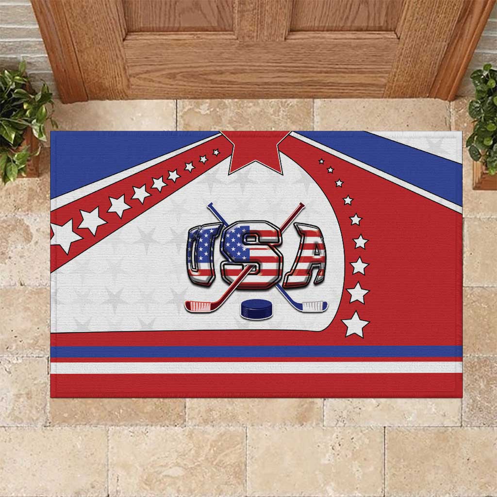 USA Ice Hockey Rubber Doormat Stars And Stripes