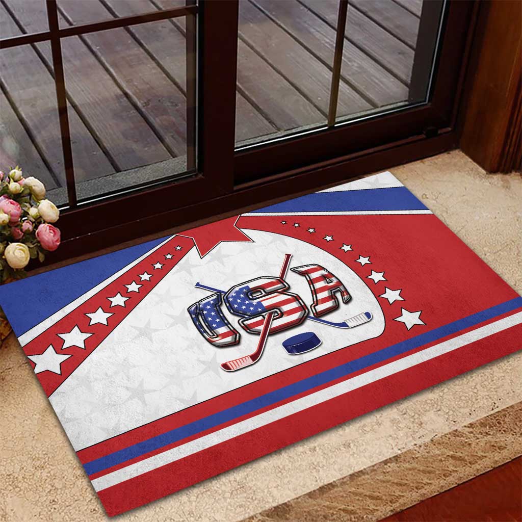 USA Ice Hockey Rubber Doormat Stars And Stripes