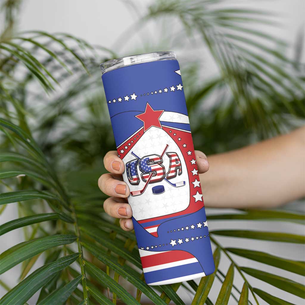 Custom USA Ice Hockey Skinny Tumbler Stars And Stripes