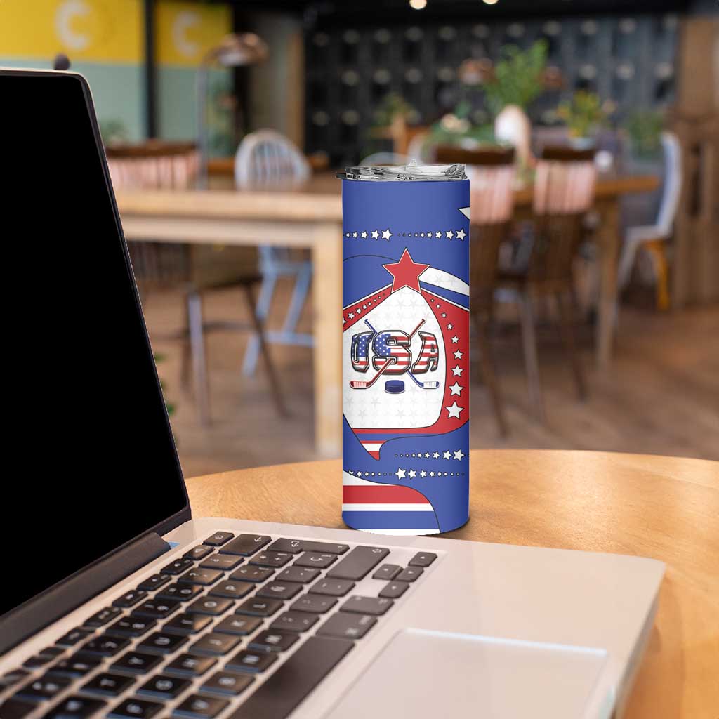 Custom USA Ice Hockey Skinny Tumbler Stars And Stripes
