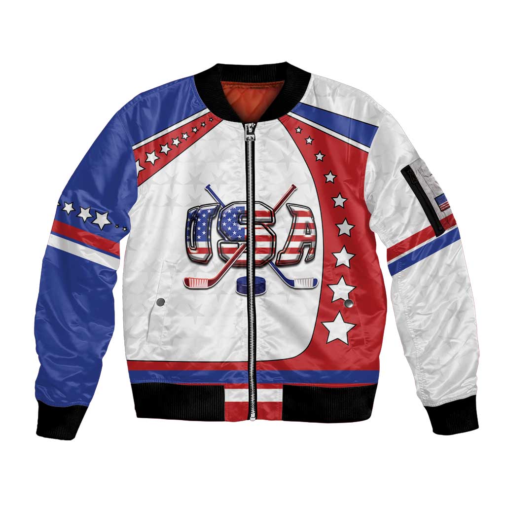 Custom USA Ice Hockey Sleeve Zip Bomber Jacket Stars And Stripes