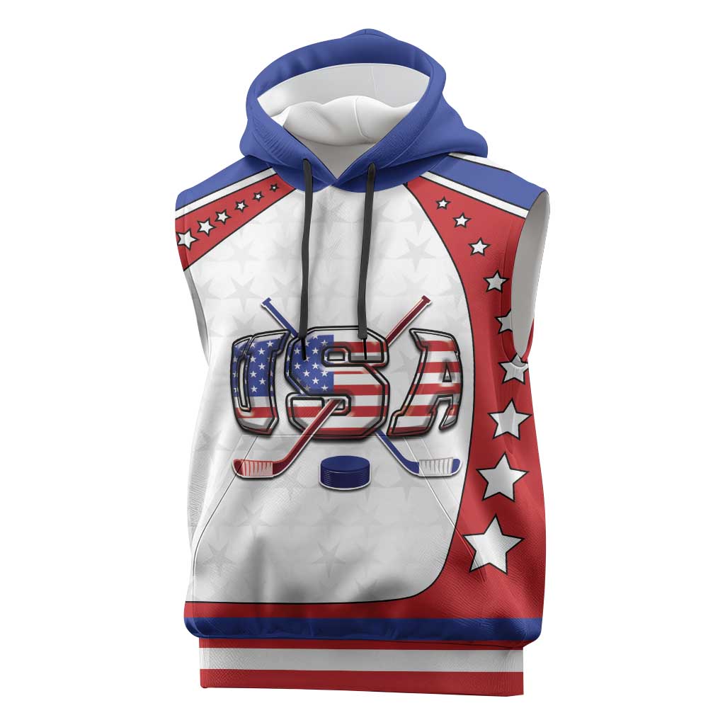 Custom USA Ice Hockey Sleeveless Hoodie Stars And Stripes