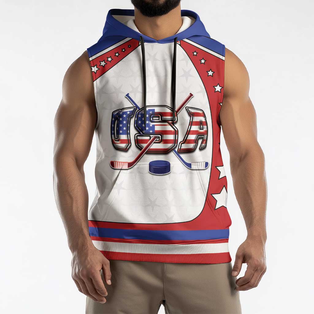 Custom USA Ice Hockey Sleeveless Hoodie Stars And Stripes