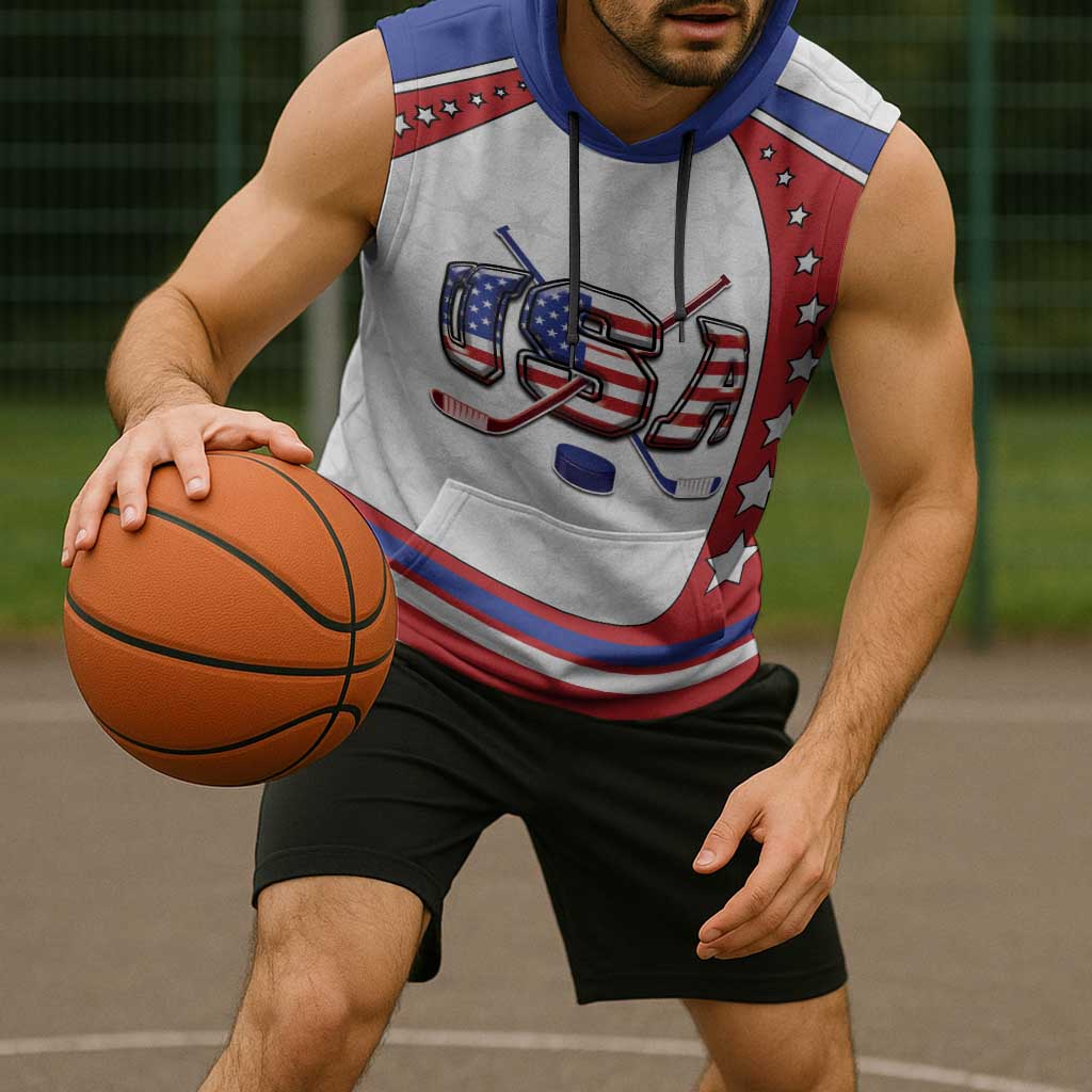 Custom USA Ice Hockey Sleeveless Hoodie Stars And Stripes
