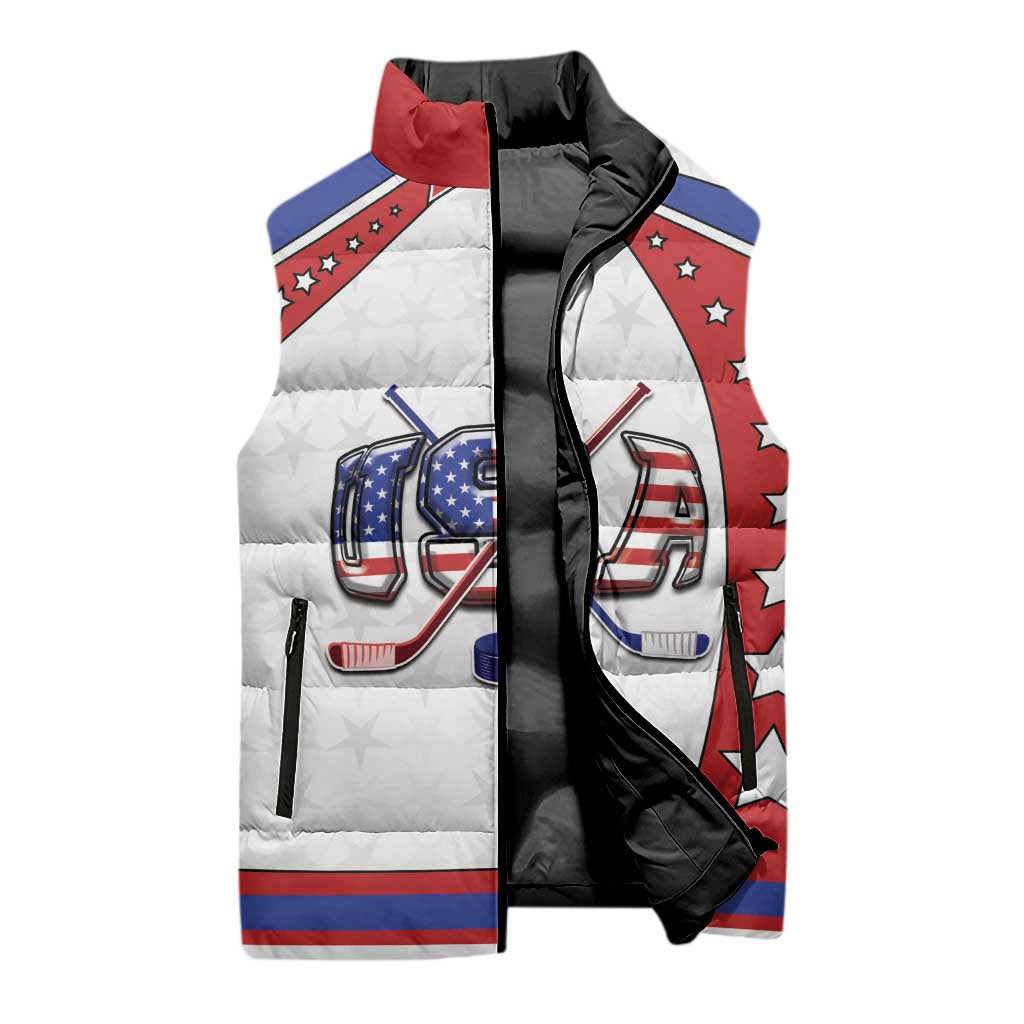 Custom USA Ice Hockey Sleeveless Puffer Jacket Stars And Stripes