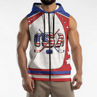 Custom USA Ice Hockey Sleeveless Zip Hoodie Stars And Stripes