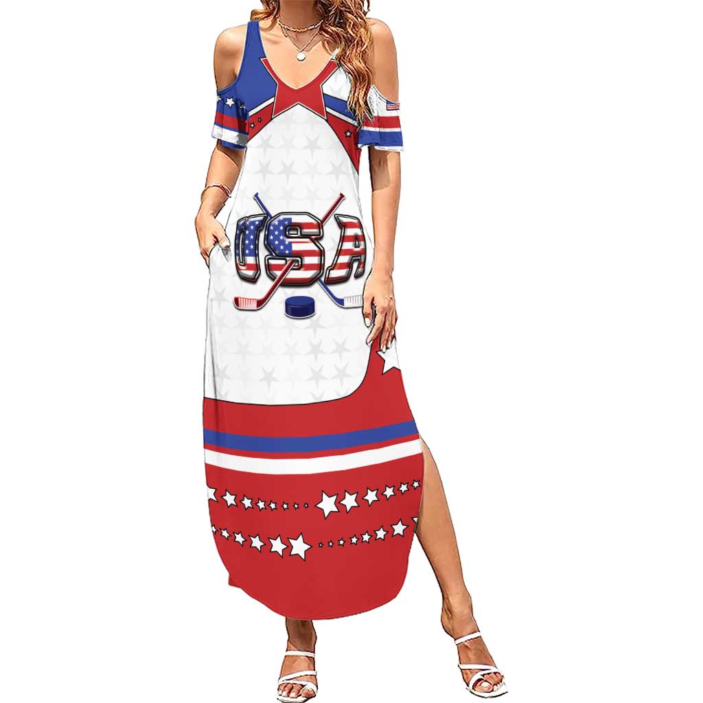 Custom USA Ice Hockey Summer Maxi Dress Stars And Stripes