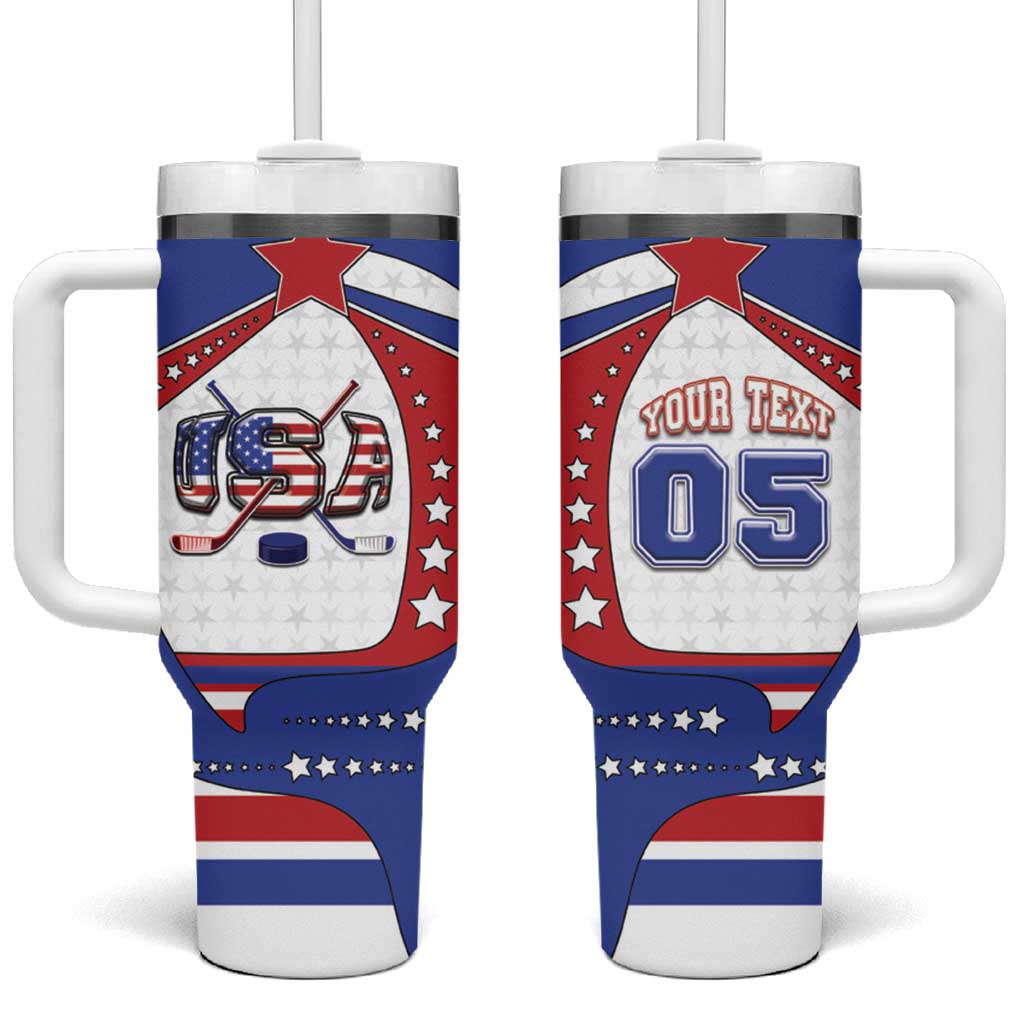 Custom USA Ice Hockey Tumbler With Handle Stars And Stripes