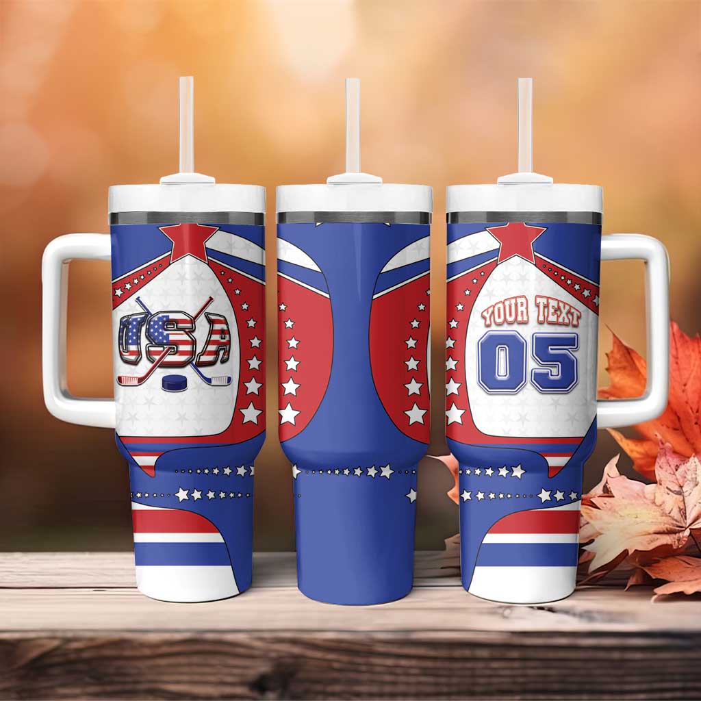 Custom USA Ice Hockey Tumbler With Handle Stars And Stripes