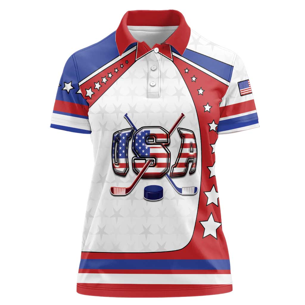 Custom USA Ice Hockey Women Polo Shirt Stars And Stripes