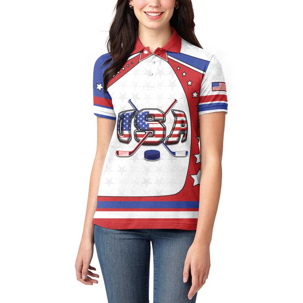 Custom USA Ice Hockey Women Polo Shirt Stars And Stripes