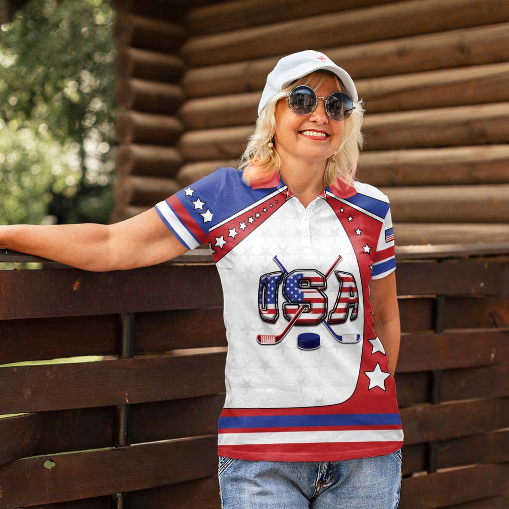 Custom USA Ice Hockey Women Polo Shirt Stars And Stripes