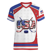 Custom USA Ice Hockey Women V-Neck T-Shirt Stars And Stripes