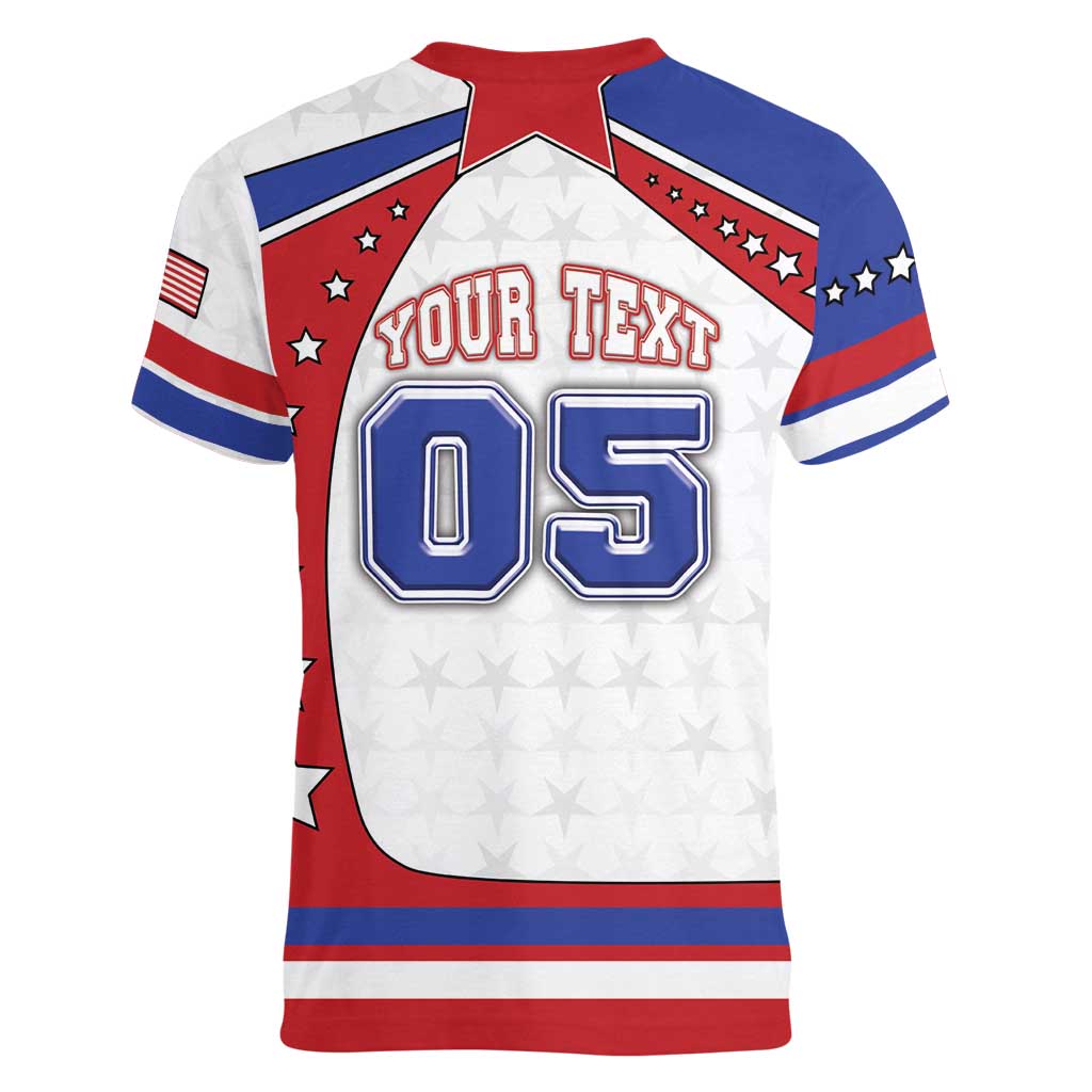Custom USA Ice Hockey Women V-Neck T-Shirt Stars And Stripes