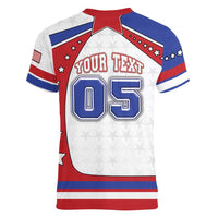 Custom USA Ice Hockey Women V-Neck T-Shirt Stars And Stripes