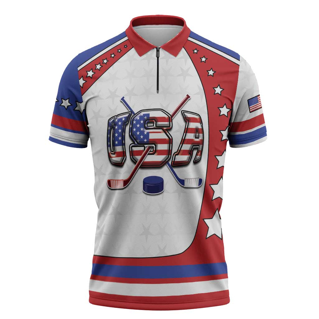 Custom USA Ice Hockey Zipper Polo Shirt Stars And Stripes