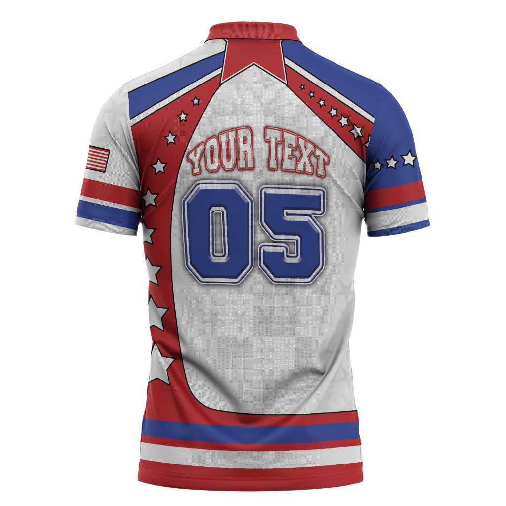 Custom USA Ice Hockey Zipper Polo Shirt Stars And Stripes