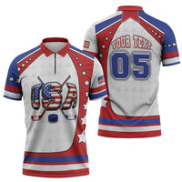 Custom USA Ice Hockey Zipper Polo Shirt Stars And Stripes