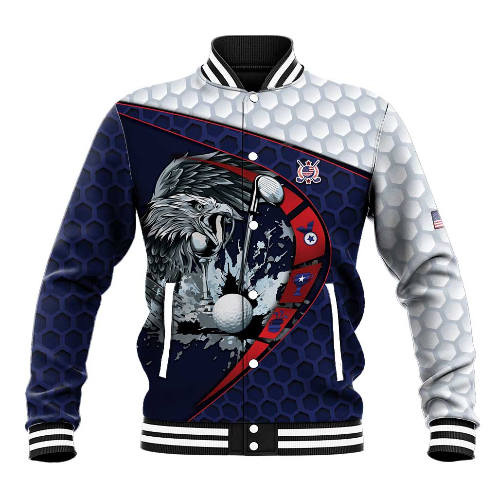 Personalized USA Golf Baseball Jacket Powerful Eagle