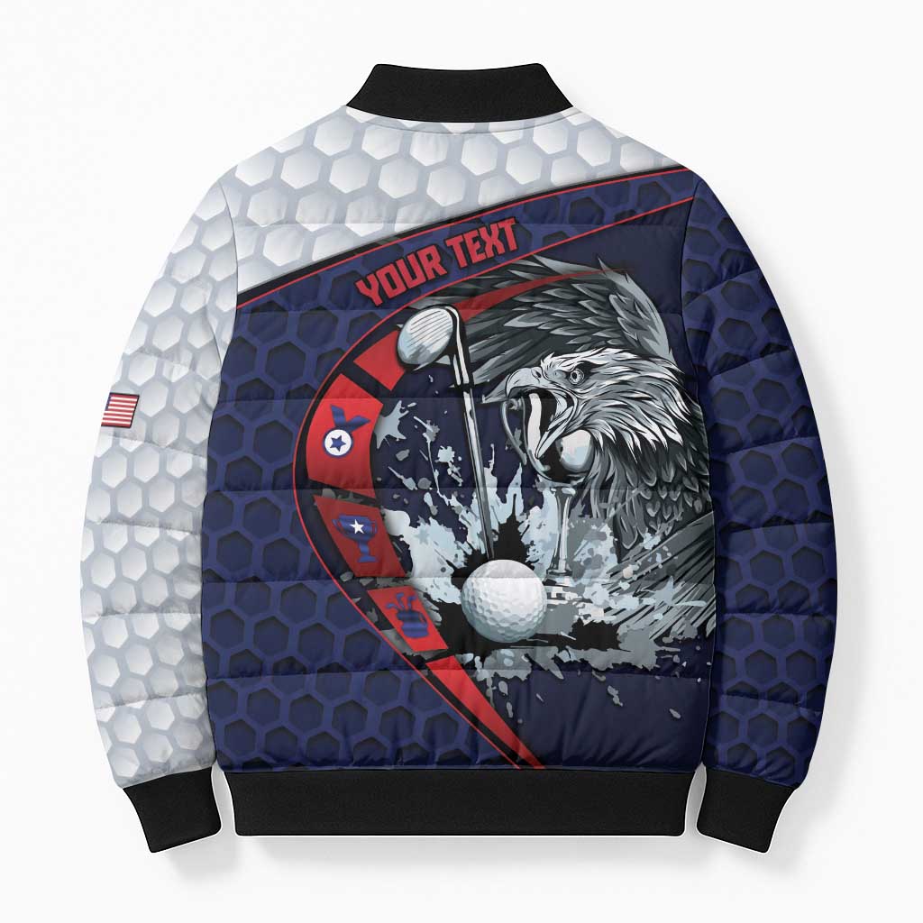 Personalized USA Golf Bomber Puffer Jacket Powerful Eagle