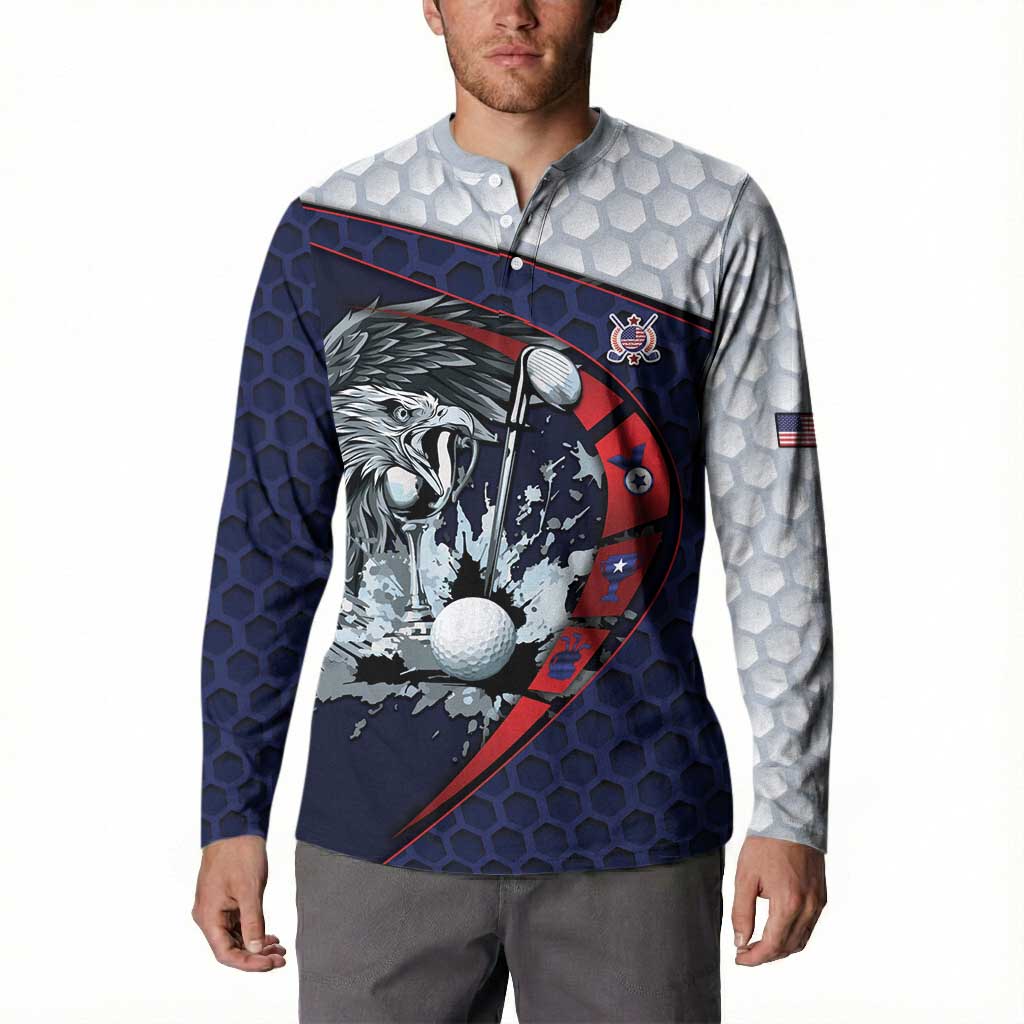 Personalized USA Golf Button Sweatshirt Powerful Eagle