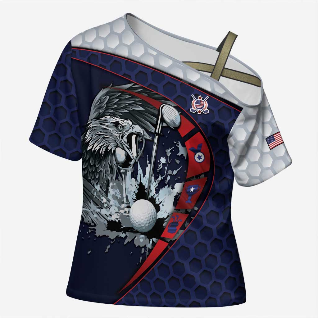 Personalized USA Golf Cross Shoulder Shirt Powerful Eagle