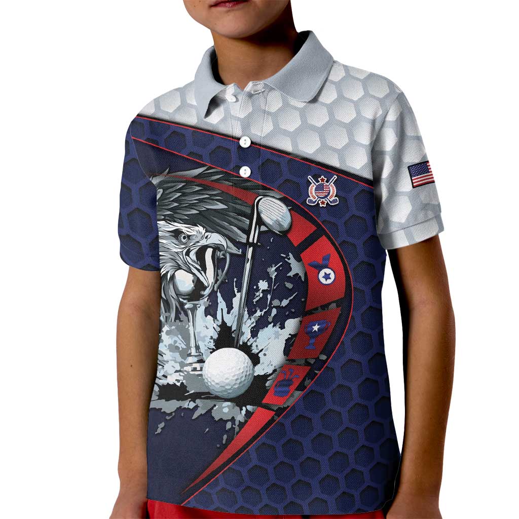 Personalized USA Golf Kid Polo Shirt Powerful Eagle