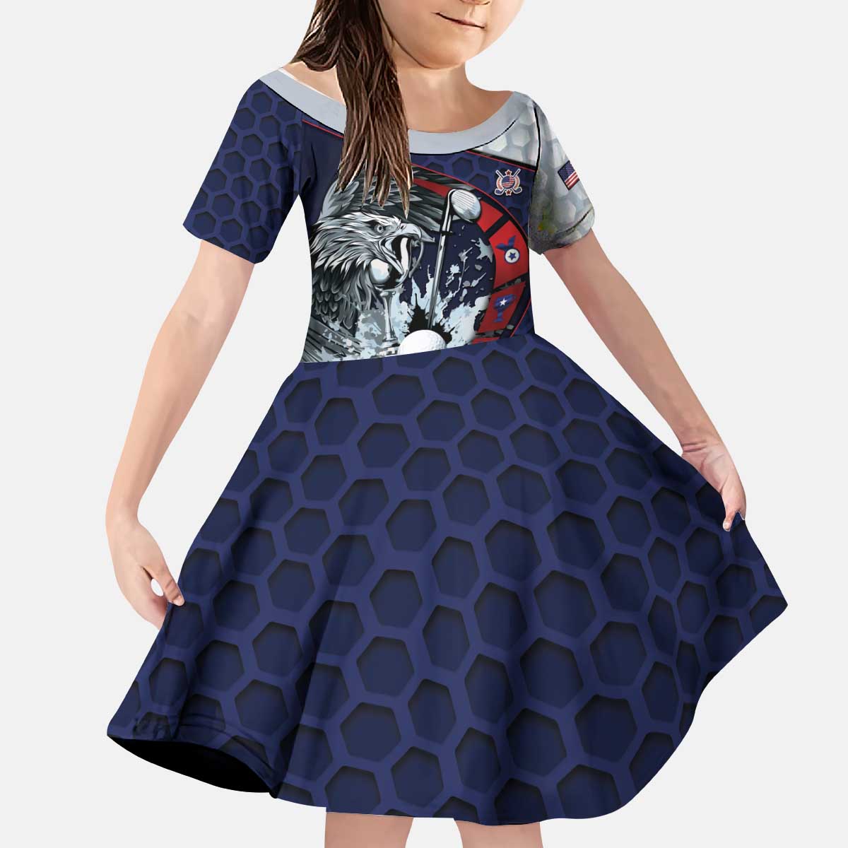 Personalized USA Golf Kid Short Sleeve Dress Powerful Eagle
