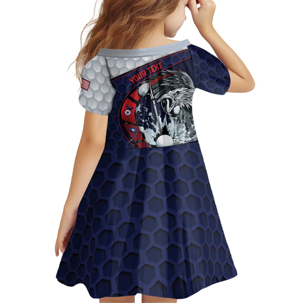 Personalized USA Golf Kid Short Sleeve Dress Powerful Eagle