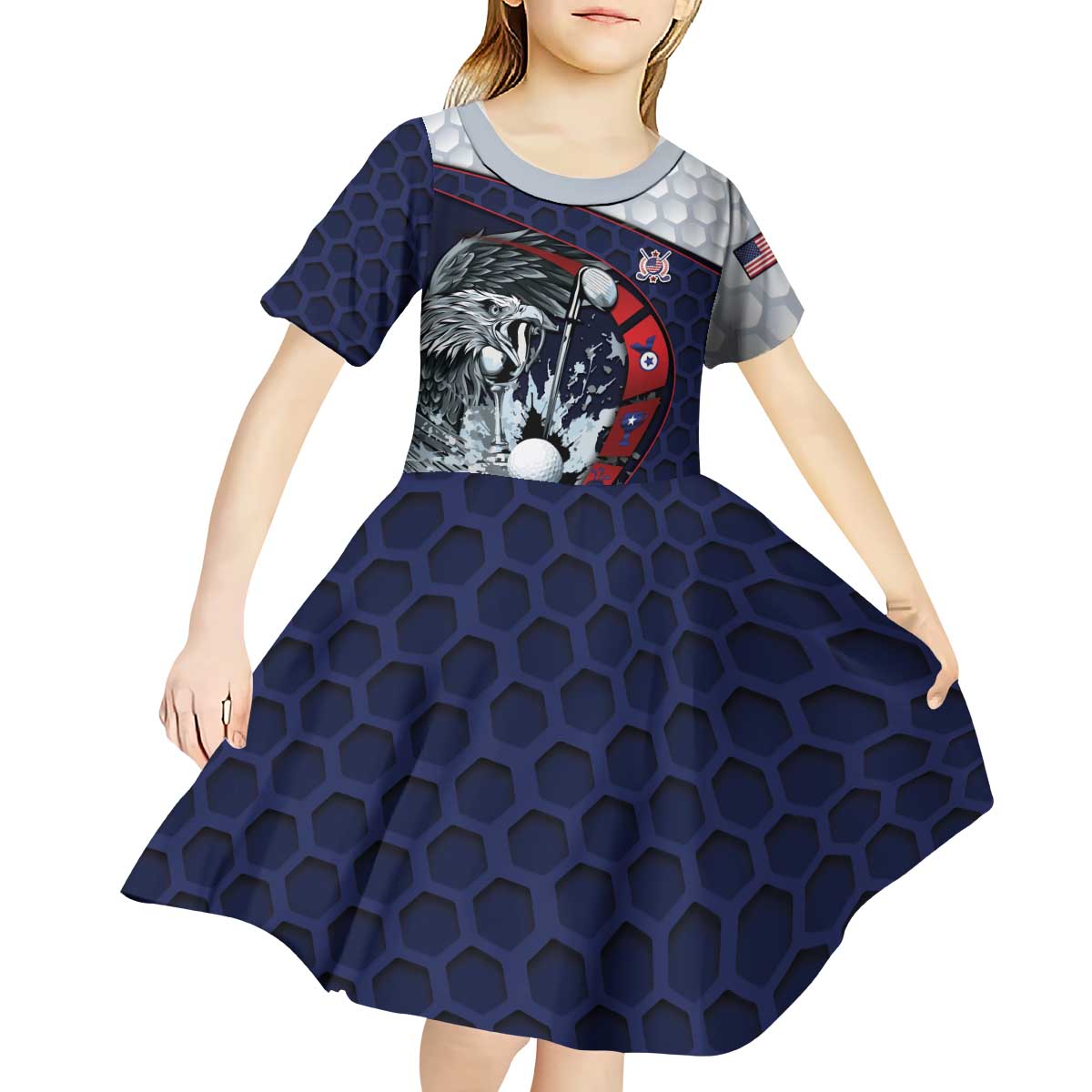 Personalized USA Golf Kid Short Sleeve Dress Powerful Eagle