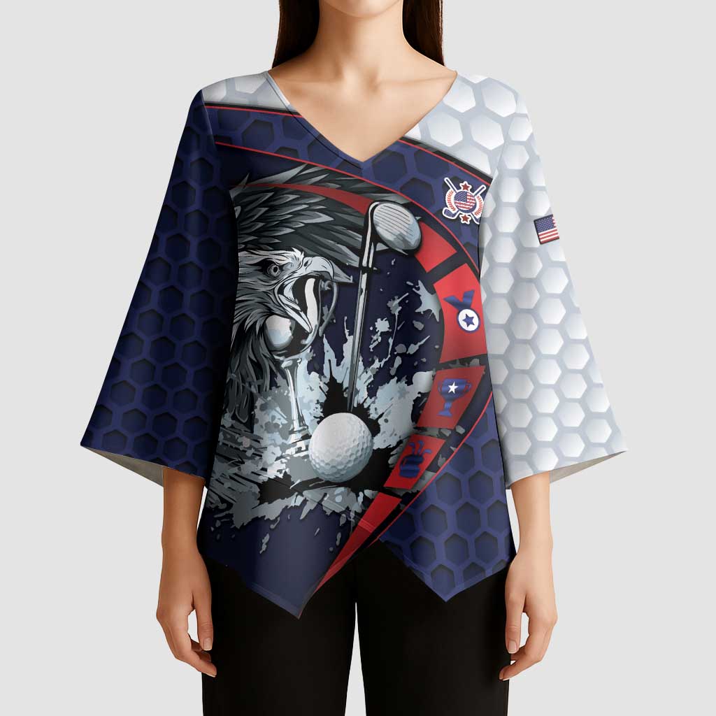 Personalized USA Golf Kimono Sleeve Blouse Powerful Eagle