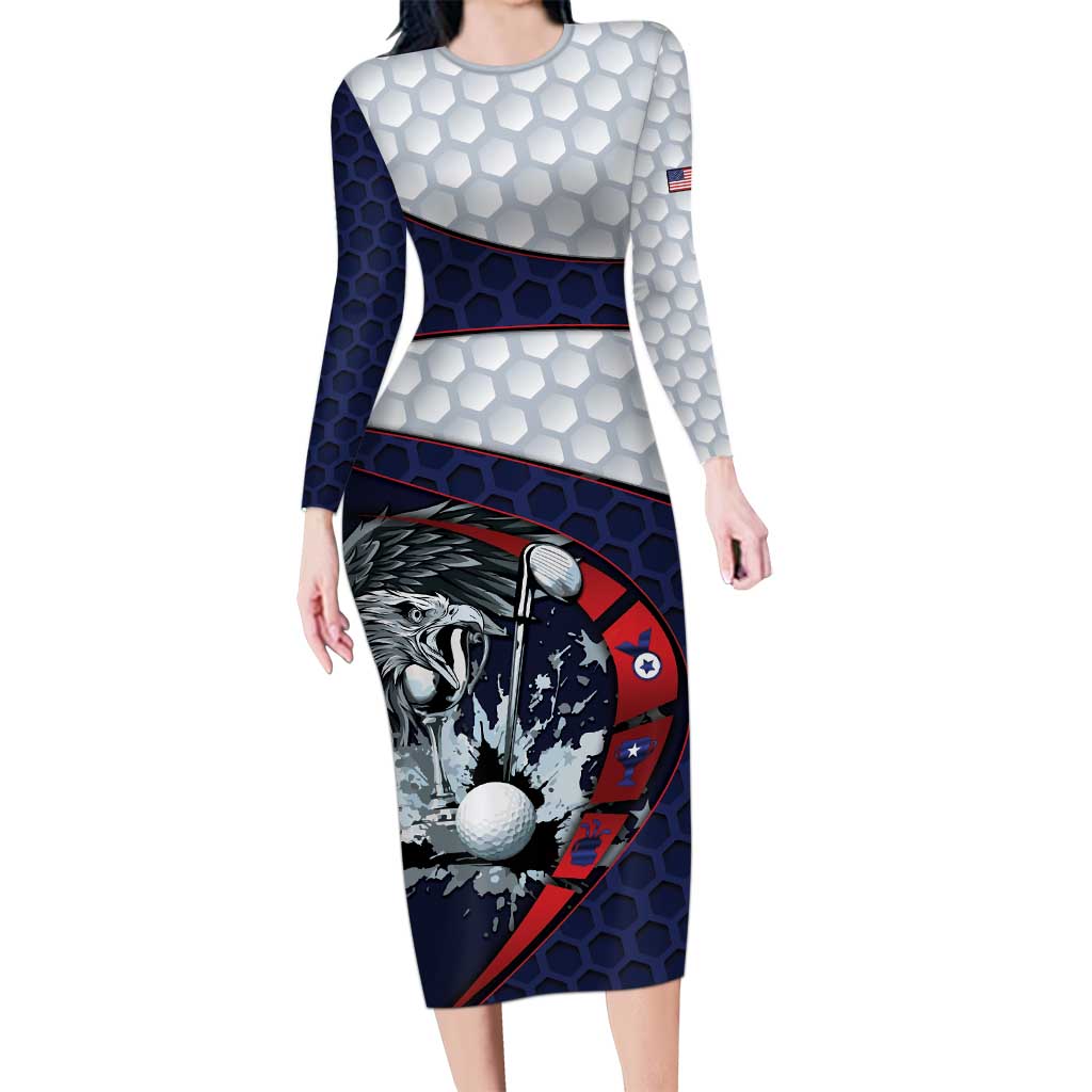 Personalized USA Golf Long Sleeve Bodycon Dress Powerful Eagle