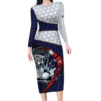 Personalized USA Golf Long Sleeve Bodycon Dress Powerful Eagle