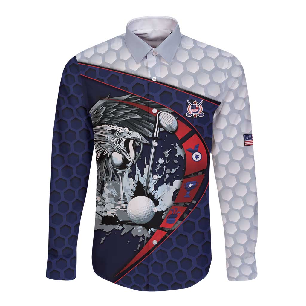 Personalized USA Golf Long Sleeve Button Shirt Powerful Eagle