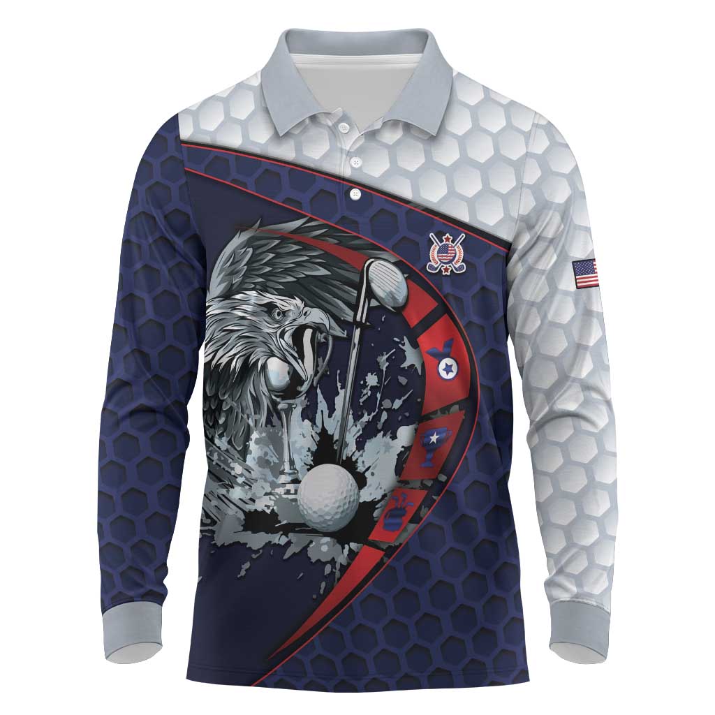 Personalized USA Golf Long Sleeve Polo Shirt Powerful Eagle