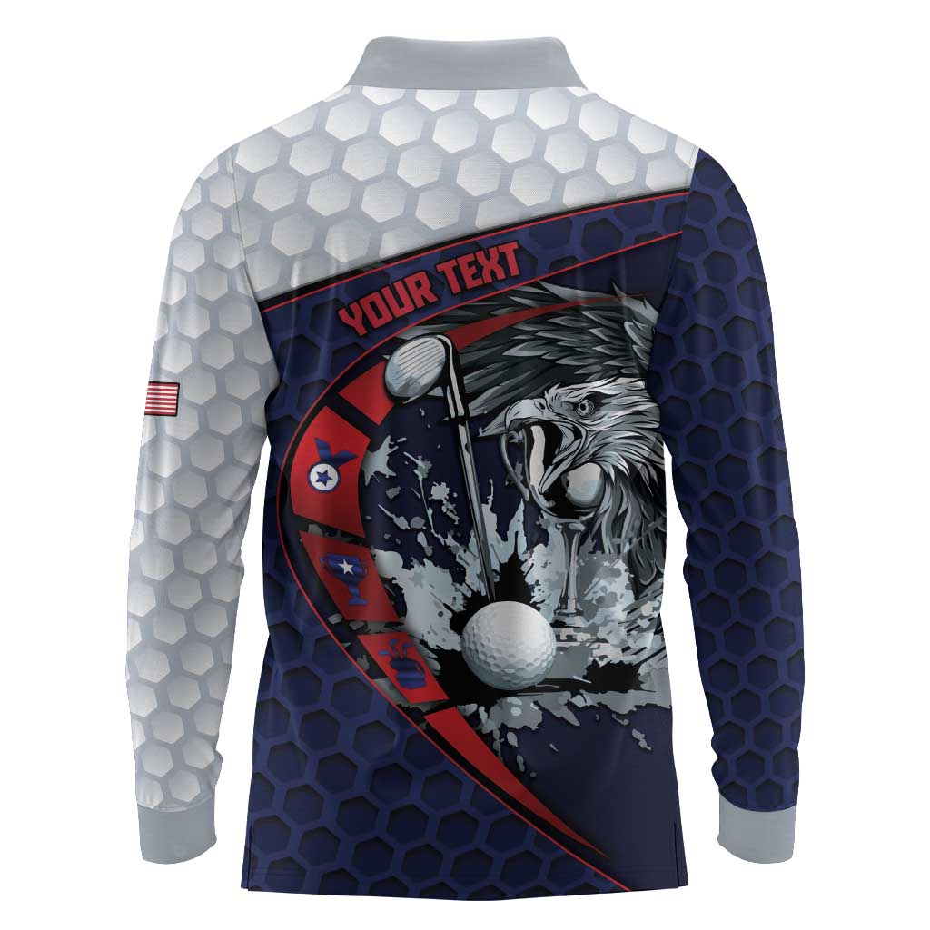 Personalized USA Golf Long Sleeve Polo Shirt Powerful Eagle