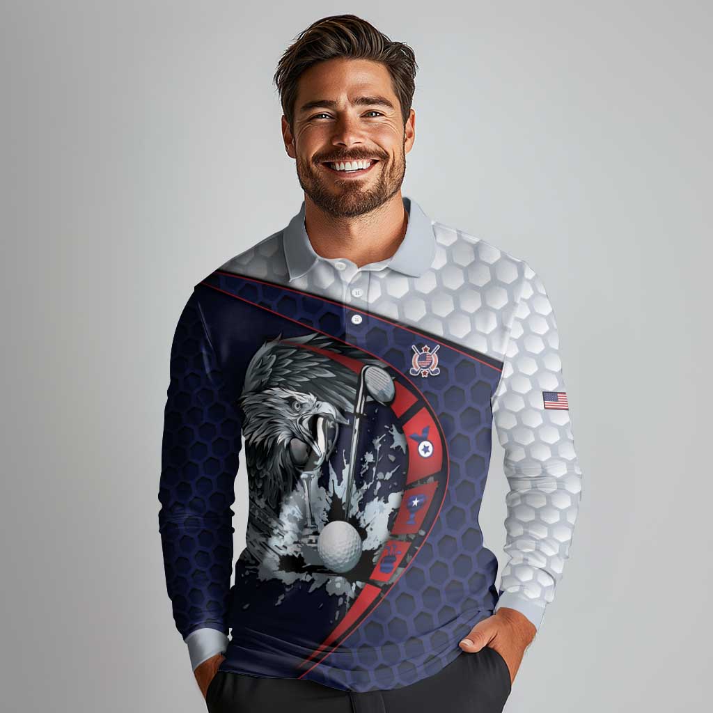 Personalized USA Golf Long Sleeve Polo Shirt Powerful Eagle