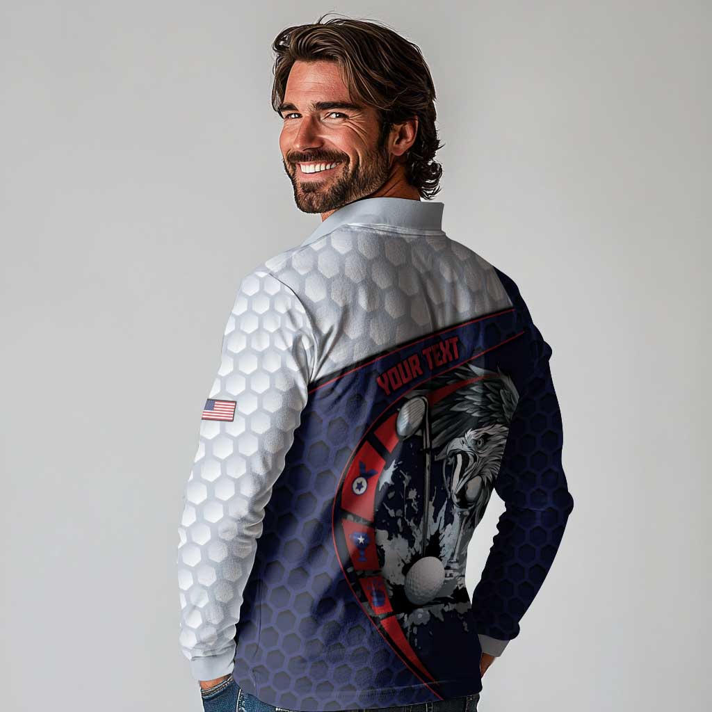Personalized USA Golf Long Sleeve Polo Shirt Powerful Eagle
