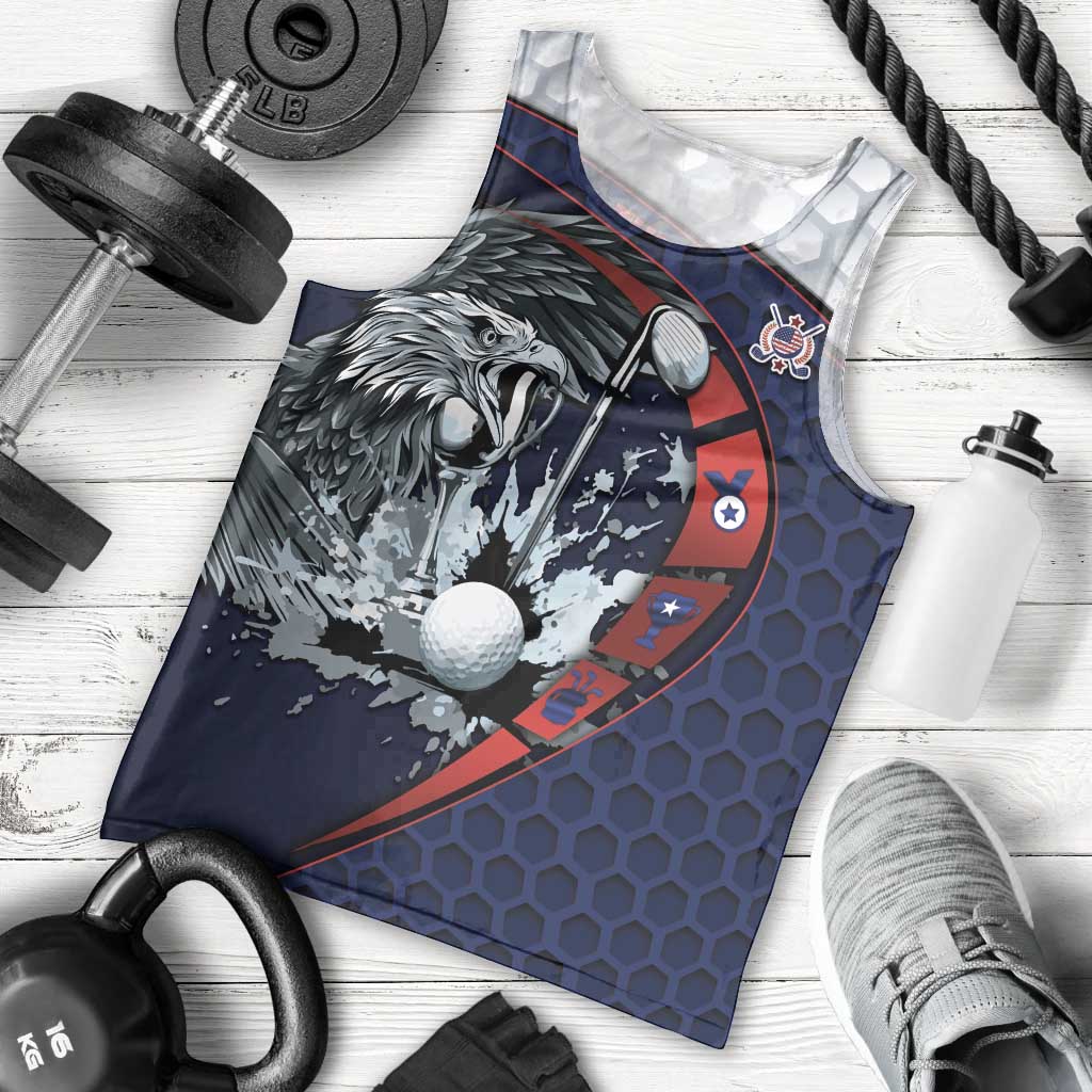 Personalized USA Golf Men Tank Top Powerful Eagle