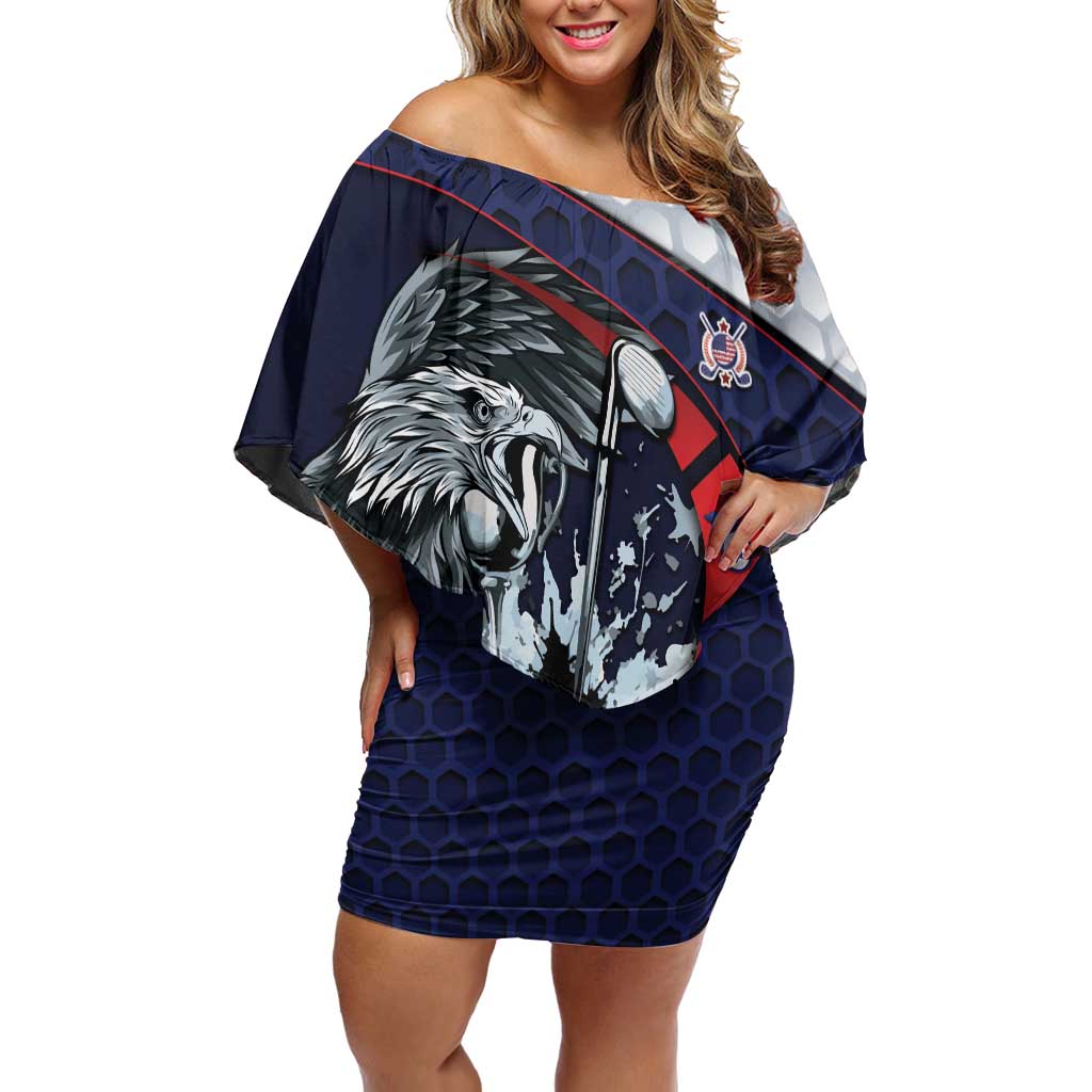 Personalized USA Golf Off Shoulder Short Dress Powerful Eagle