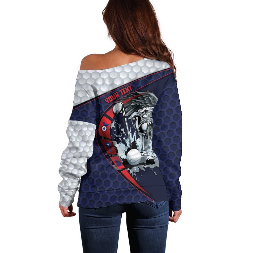 Personalized USA Golf Off Shoulder Sweater Powerful Eagle