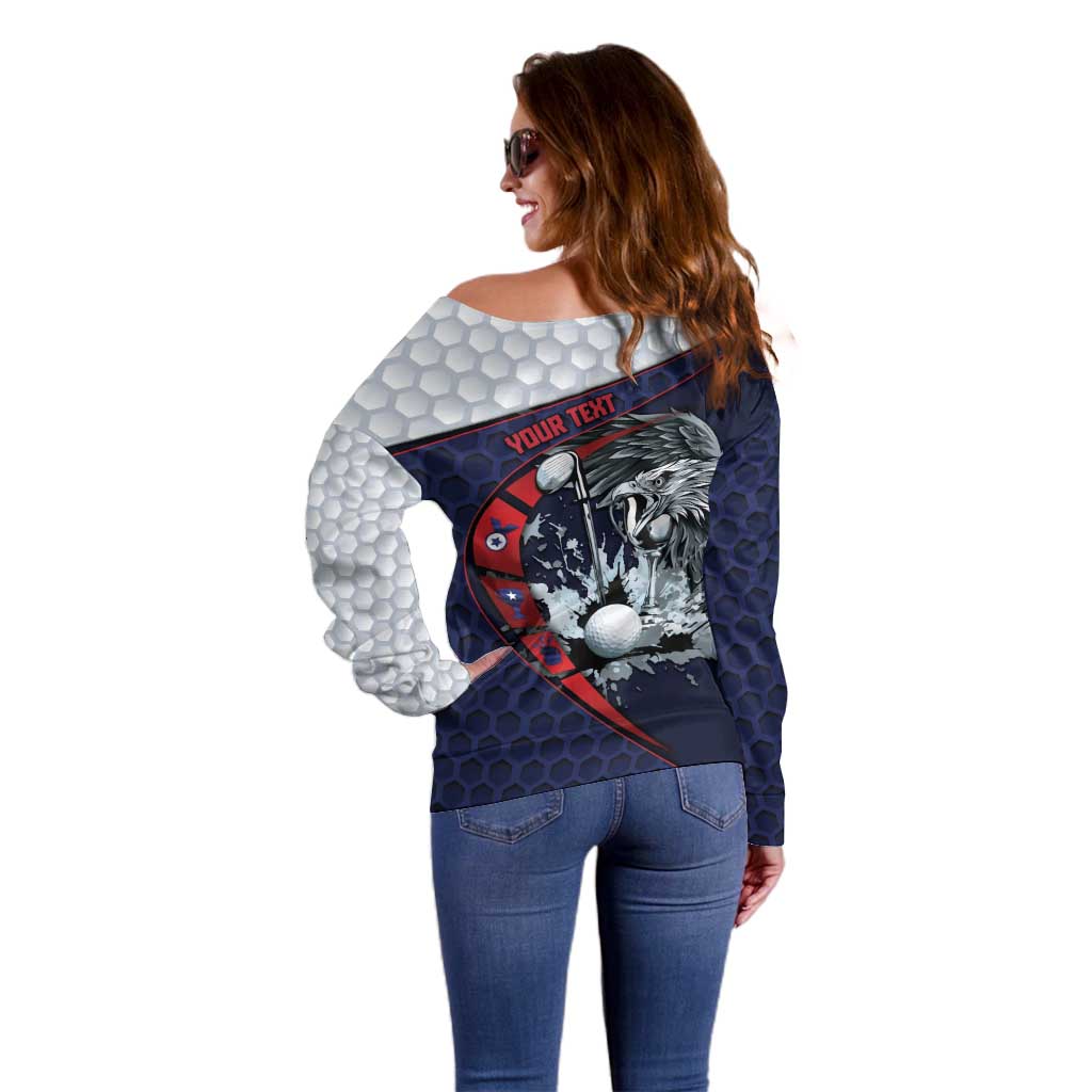Personalized USA Golf Off Shoulder Sweater Powerful Eagle