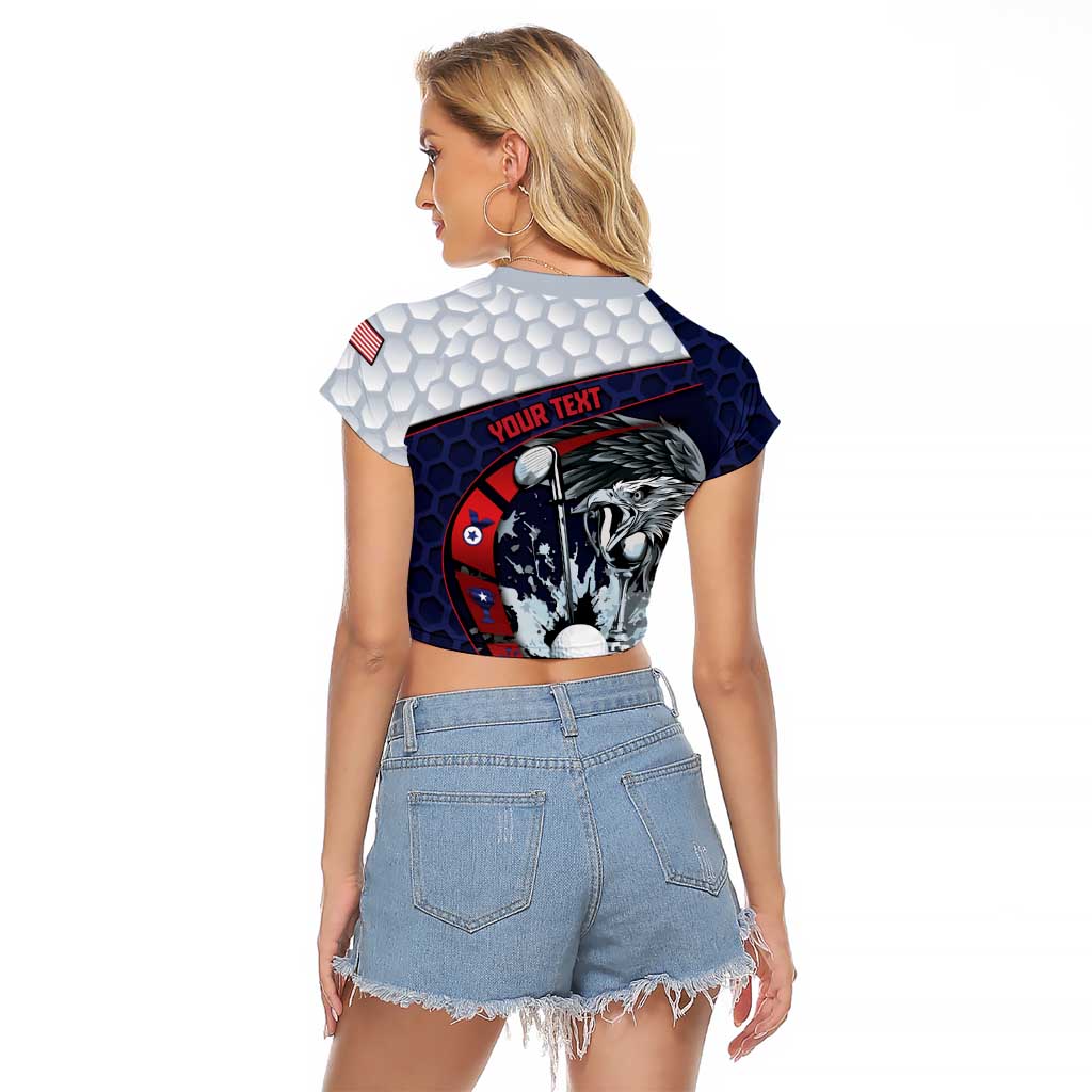 Personalized USA Golf Raglan Cropped T Shirt Powerful Eagle