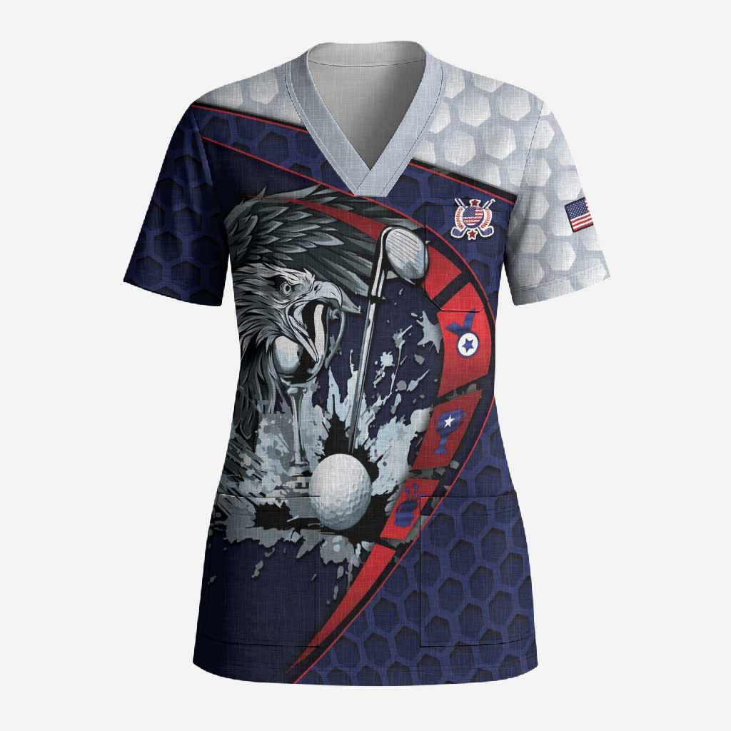 Personalized USA Golf Scrub Top Powerful Eagle