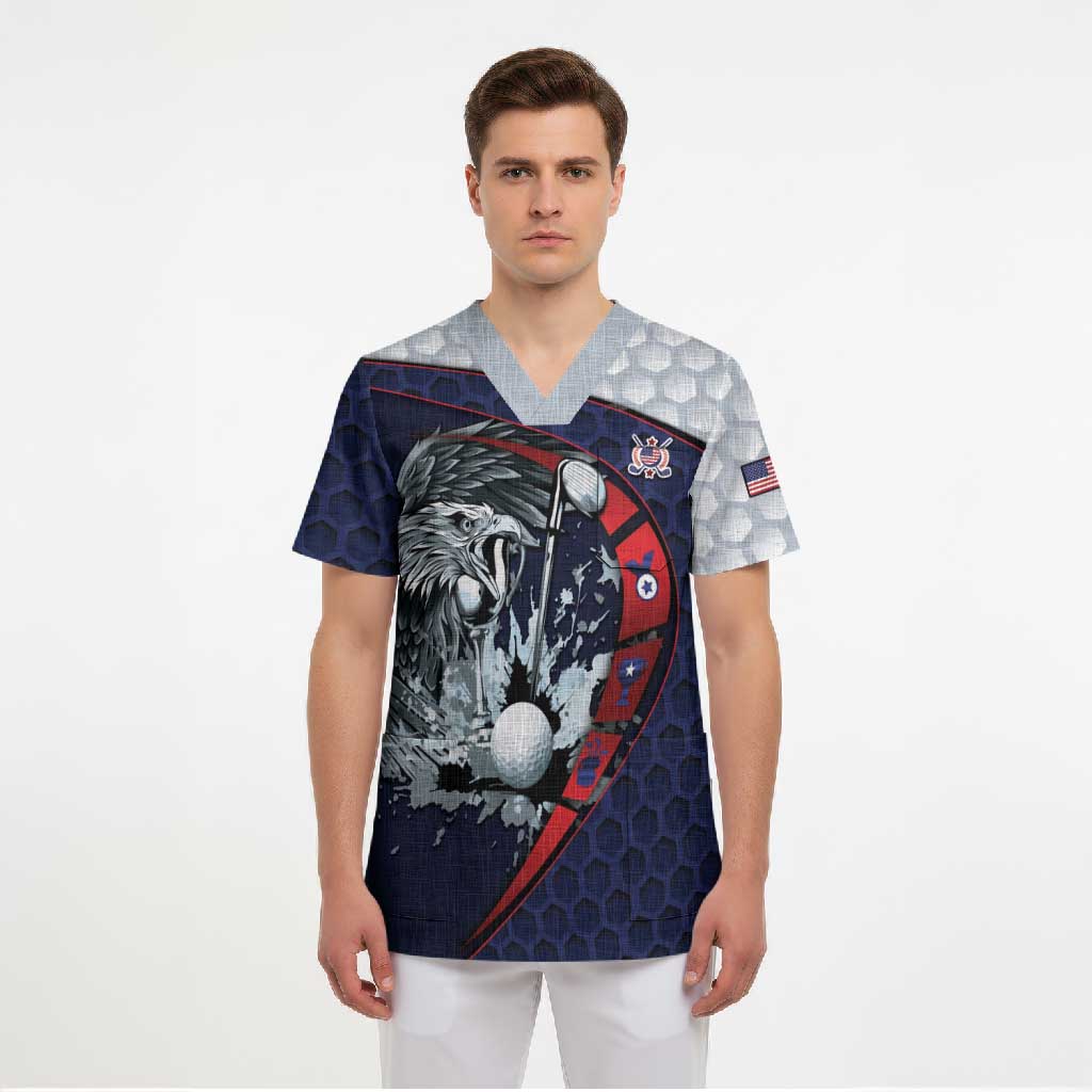 Personalized USA Golf Scrub Top Powerful Eagle
