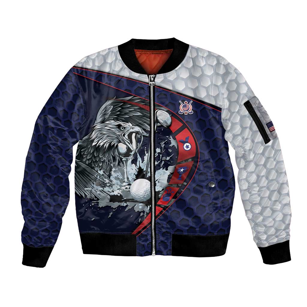 Personalized USA Golf Sleeve Zip Bomber Jacket Powerful Eagle