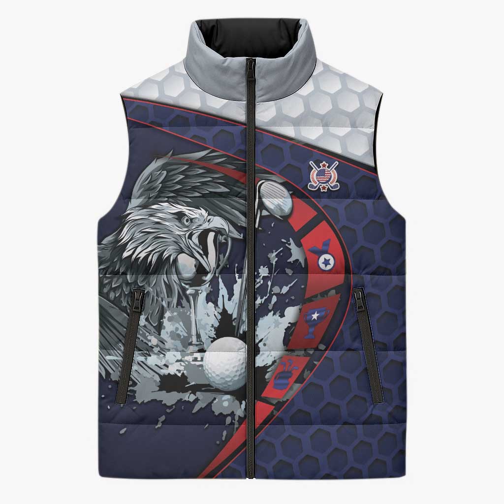Personalized USA Golf Sleeveless Puffer Jacket Powerful Eagle